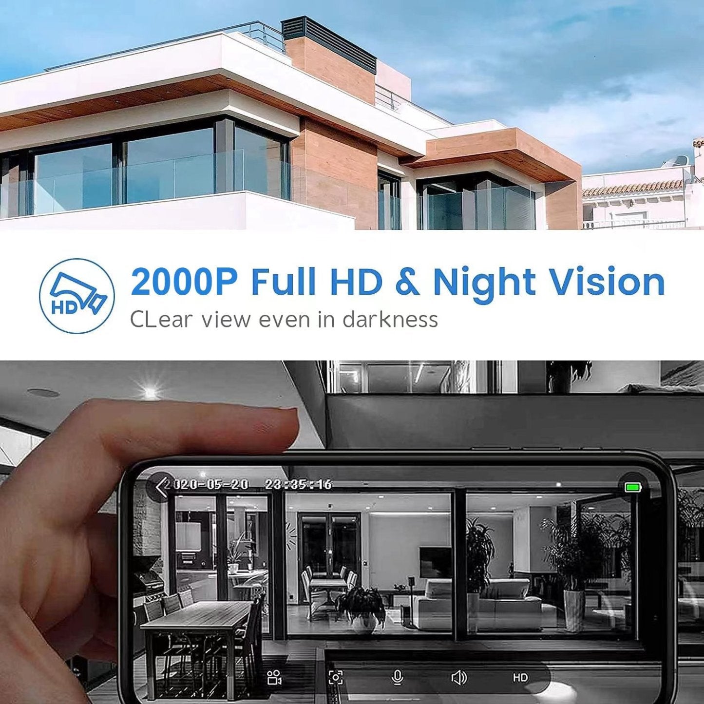 2K HD Smart trådløs ringeklokke (støtter Alexa, Google)