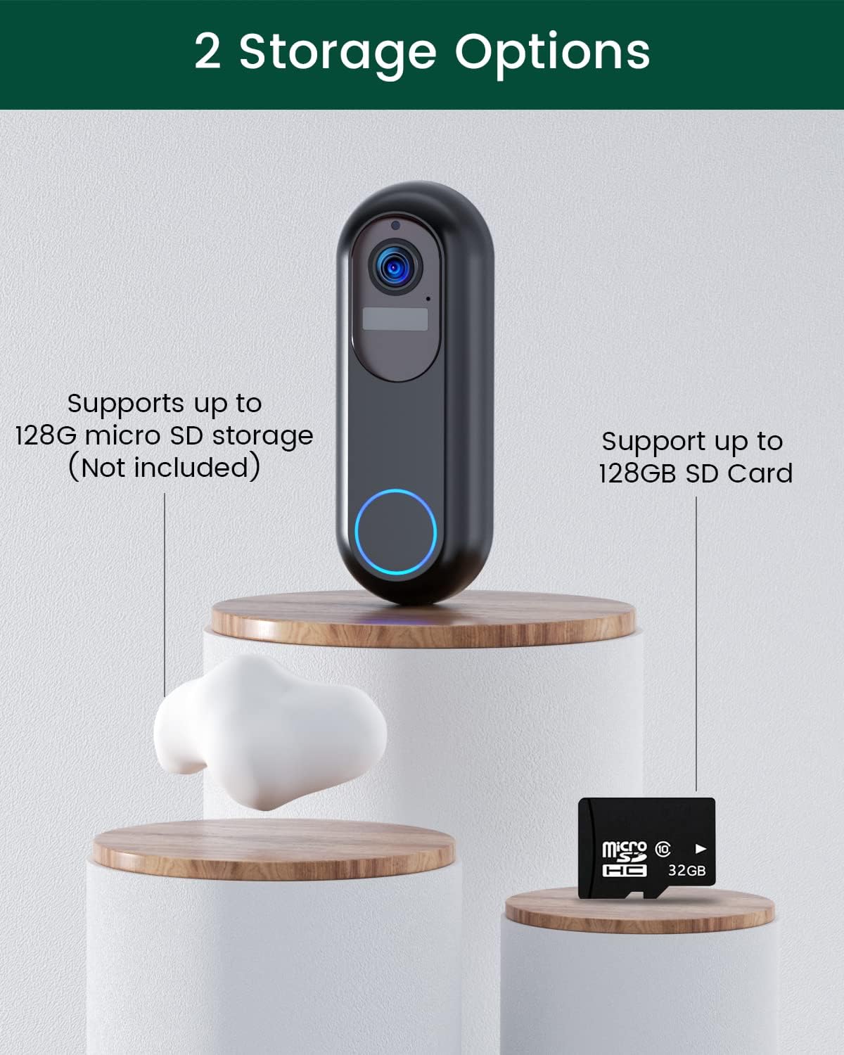 2K HD Smart trådløs ringeklokke (støtter Alexa, Google)